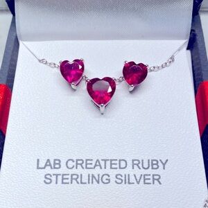 Sterling Silver Heart Jewelry Set with Ruby Stones